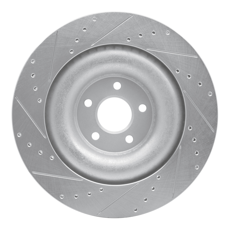 Jaguar XF Brake Rotor (1) - Rear Right - R1 Concepts - Drilled & Slotted - Silver - `10-`24